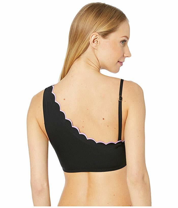 Kate Spade New York Contrast Scalloped One-Shoulder Bikini Top, Size Large