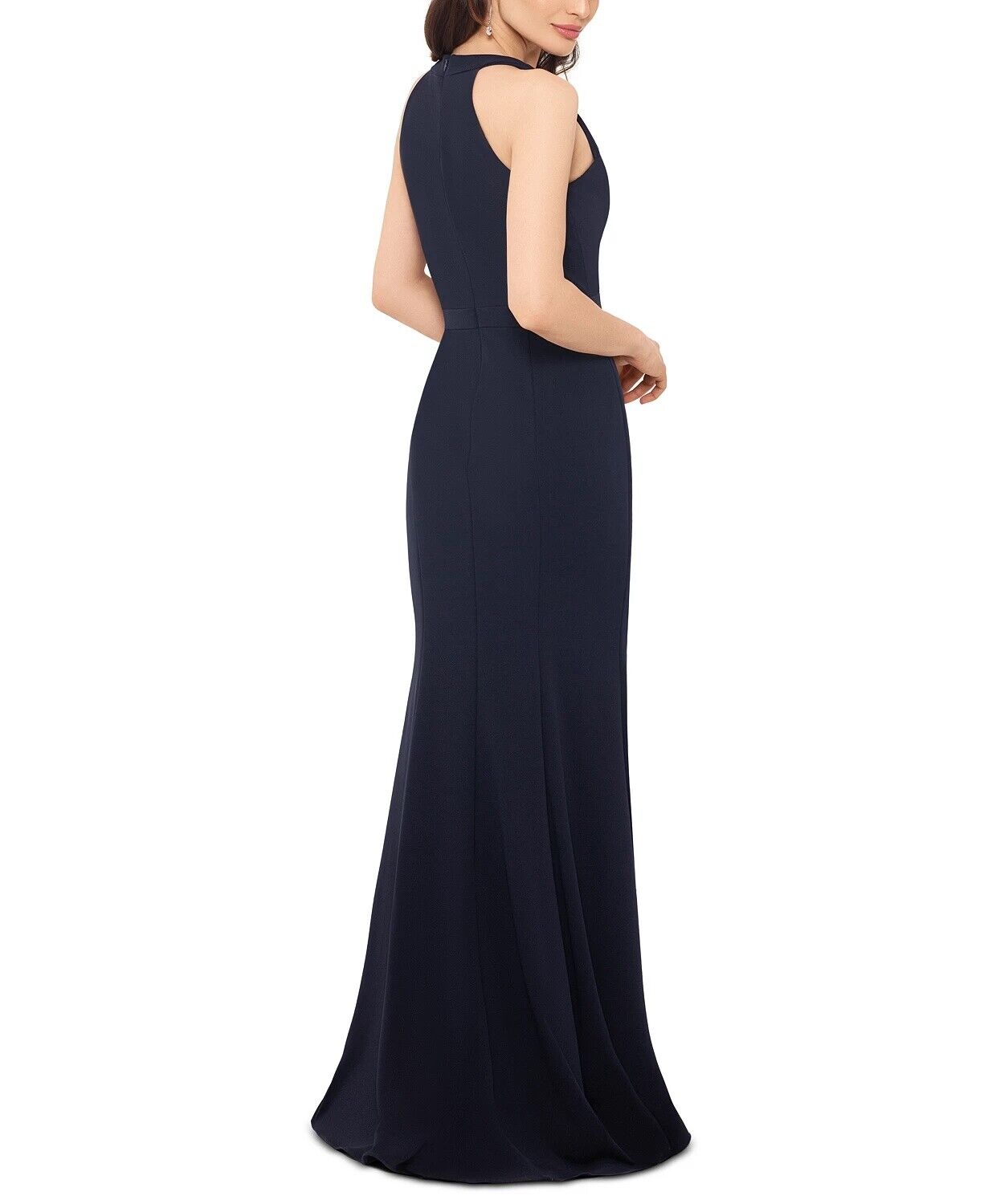 Xscape Slitted Zippered Sleeveless V Neck Full-Length Sheath Evening Dress