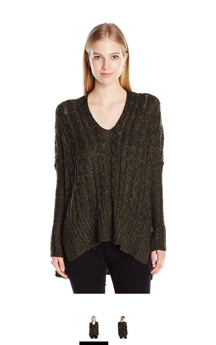 Love By Design Juniors Oversize Cable Pullover Sweater, Olive, Size Medium
