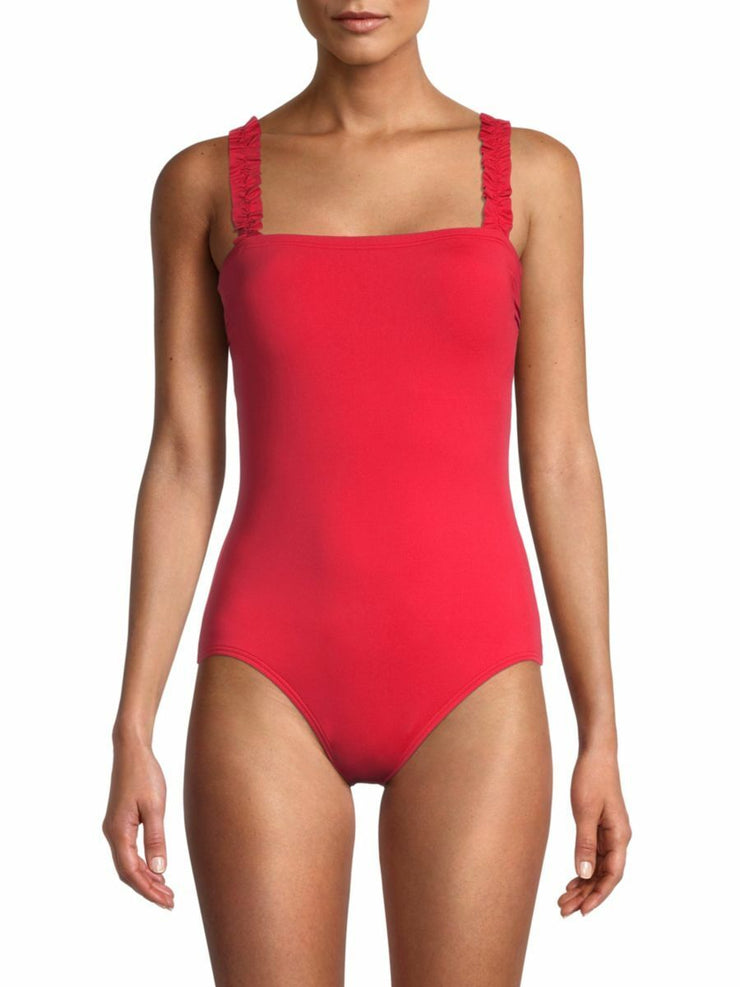 Kate Spade New York Ruffle Square-Neck One-Piece Swimsuit, Size XL