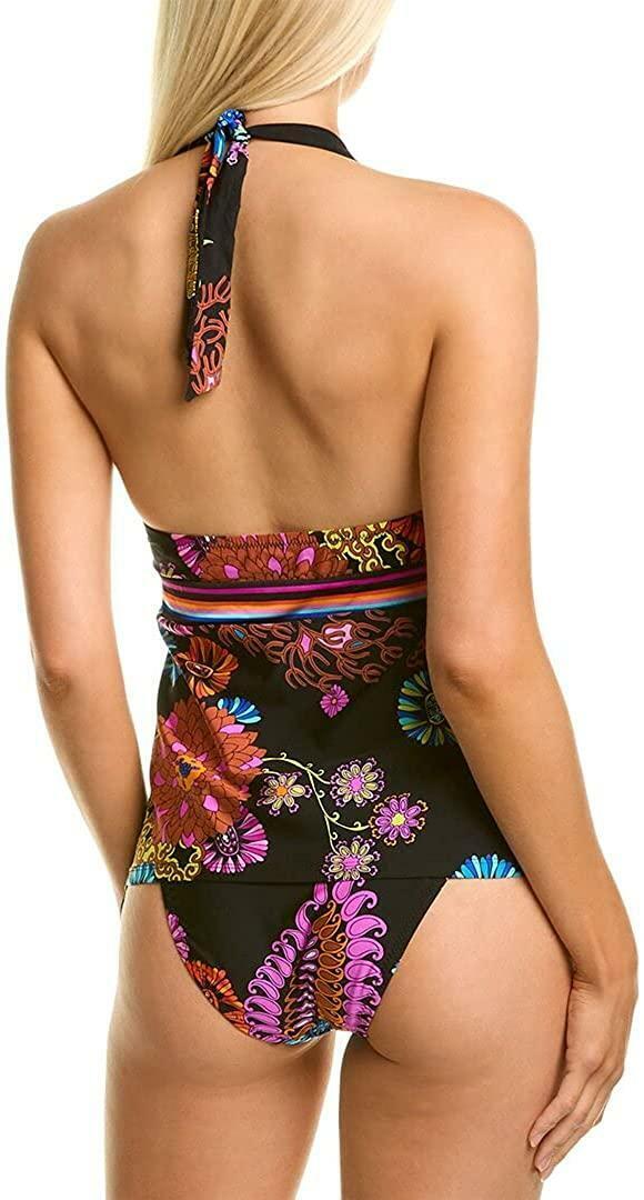 Trina Turk 277270 V-Neck Halter Tankini Swimsuit Top, Multi//Electric Reef, 2