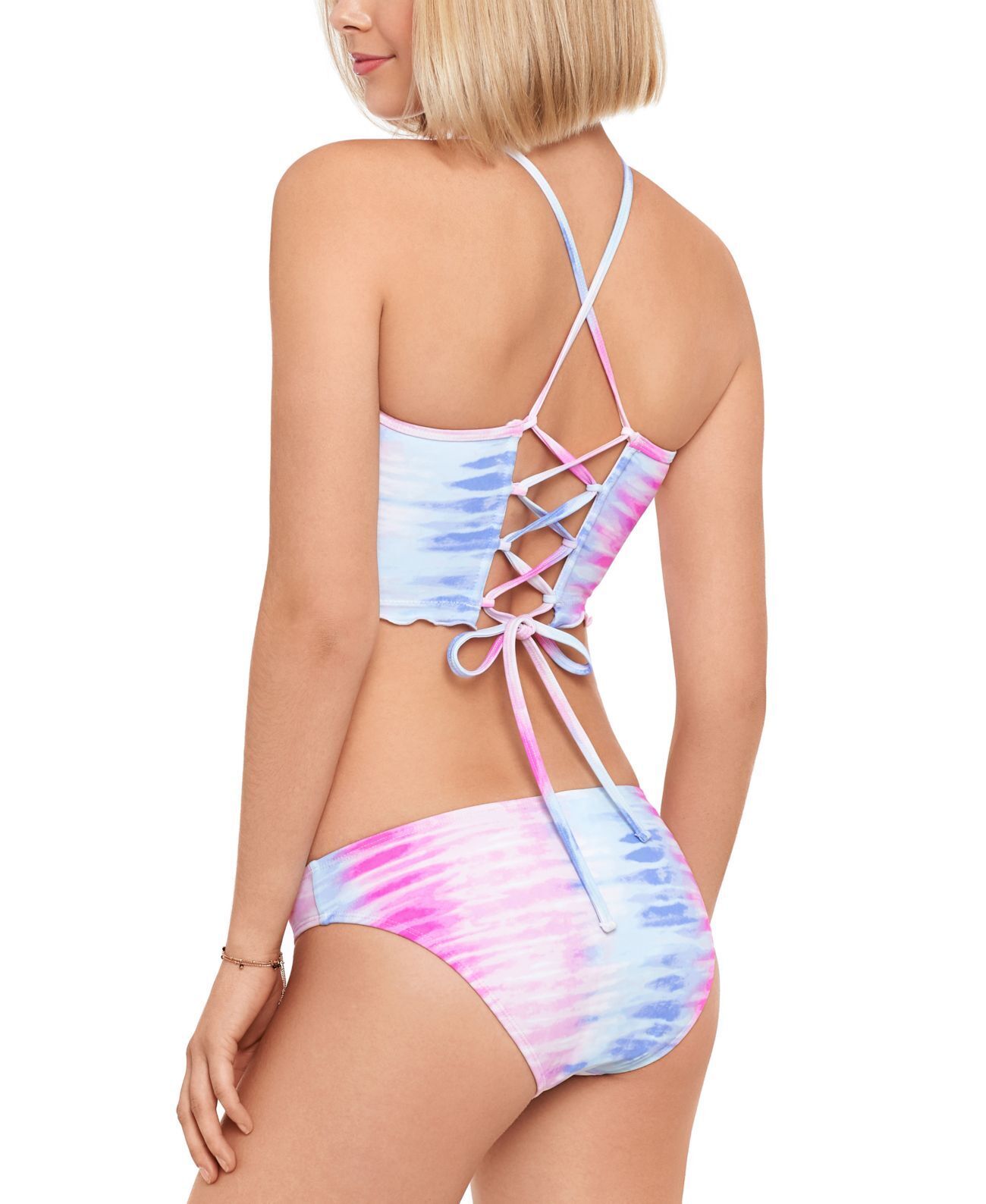 Salt + Cove Juniors Lace-Up-Back High-Neck Swim Top