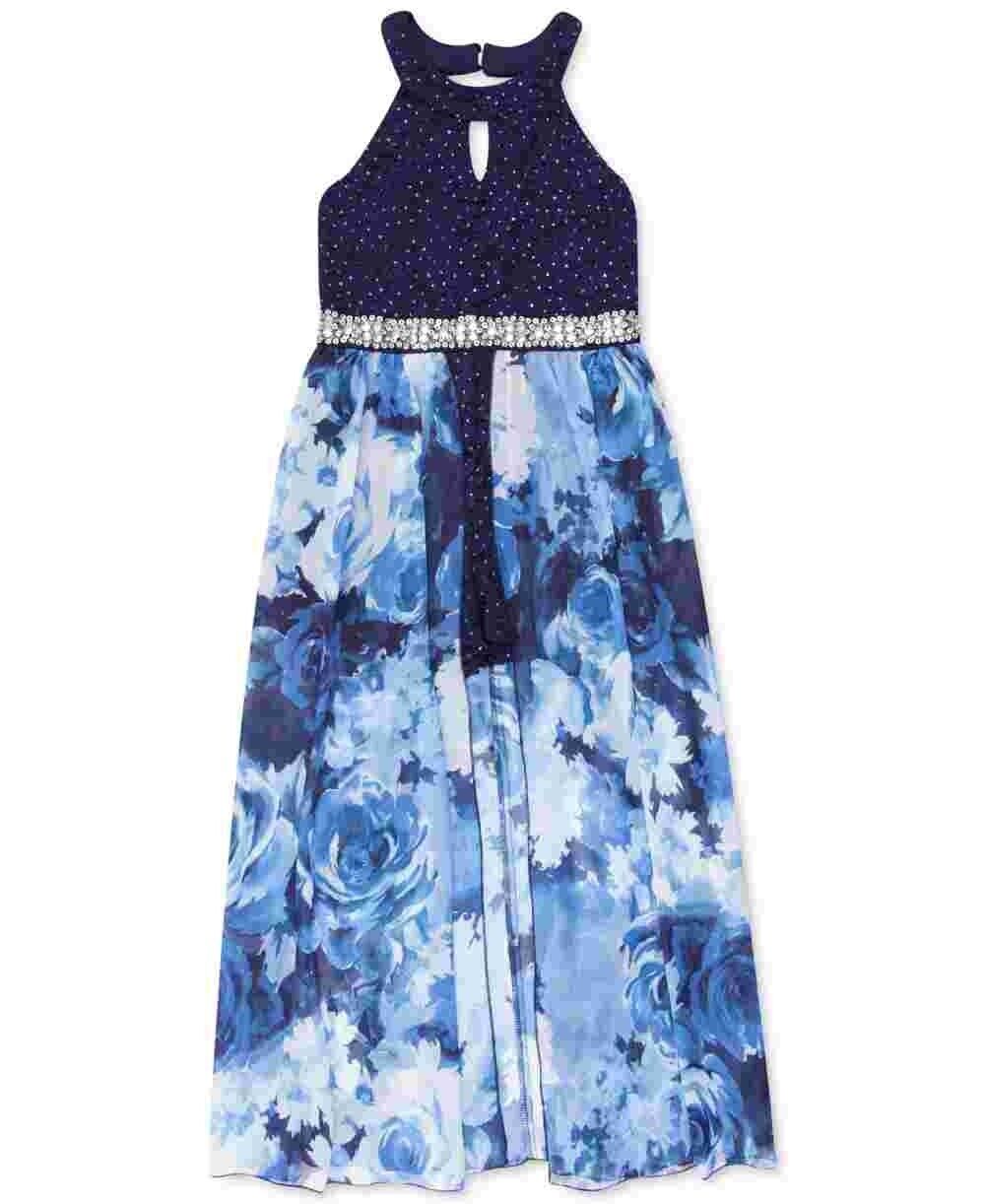 Speechless Girls Glitter-Lace Walk-Through Maxi Dress Speechless Girls Glitter-Lace Walk-Through Maxi Dress