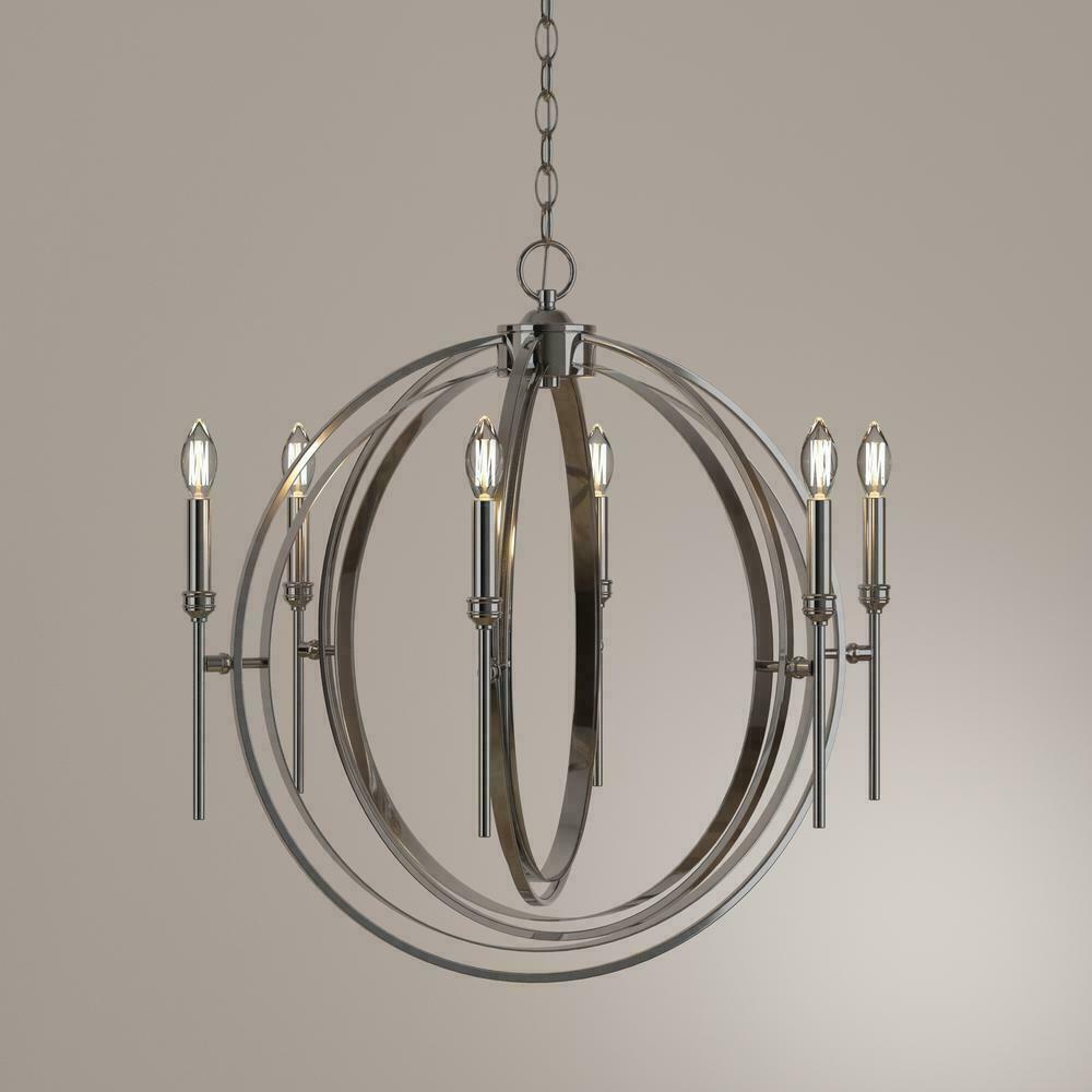 World Imports Rondure 6-Light Polished Nickel Chandelier, Adjustable Height