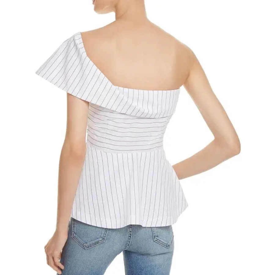 Joa One Shoulder Stripe Peplum Top, Size Large