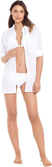 Lauren Ralph Lauren Crushed Cotton Camp Shirt Swim Cover-Up, Size Xs