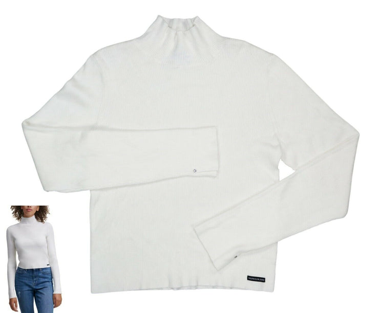 Calvin Klein Jeans Cropped Mock Neck Sweater, XS/White