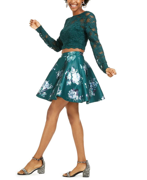 City Triangles Women's Green Glitter Floral Dress