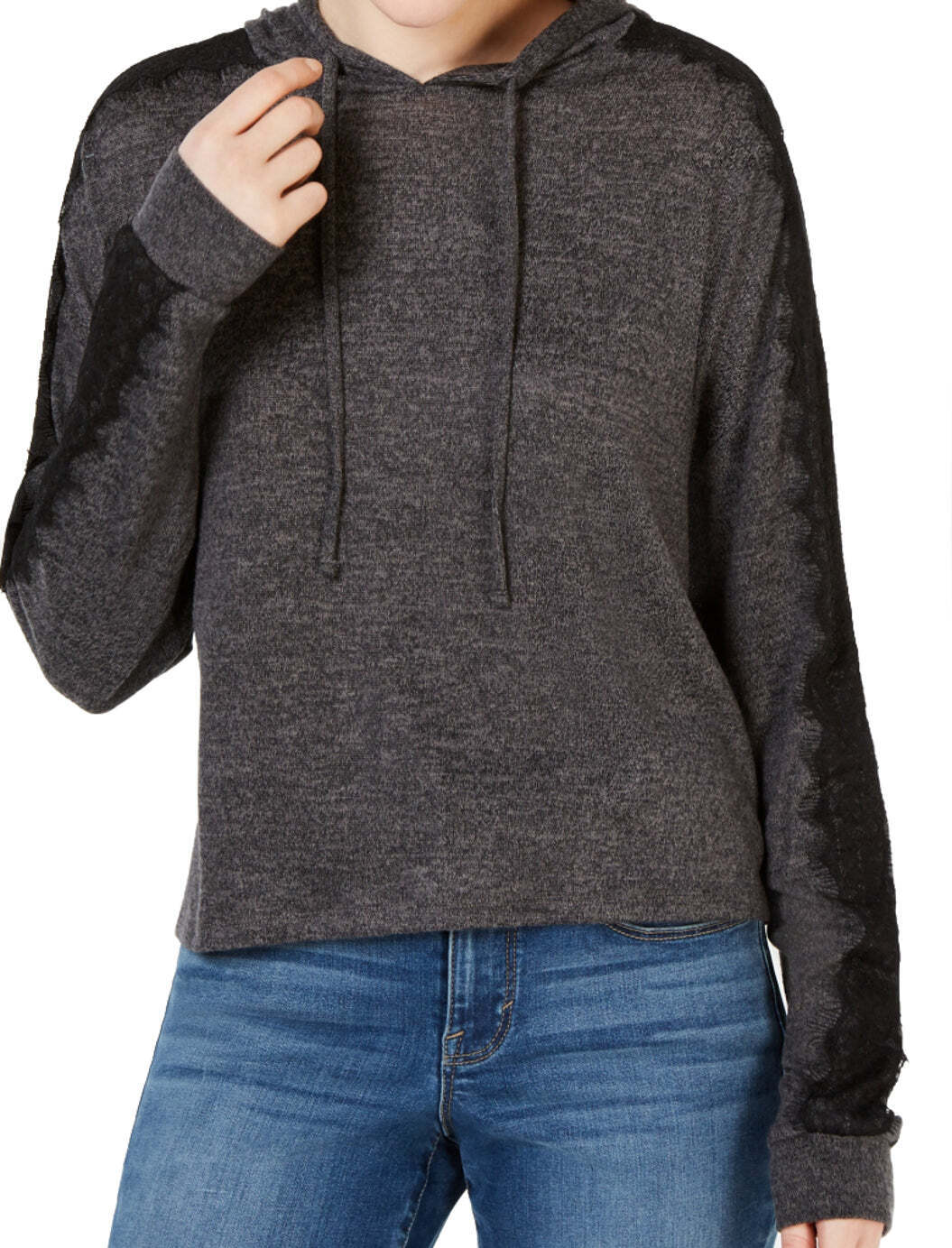 Ultra Flirt by Ikeddi Juniors Lace-Trimmed Marled Hoodie