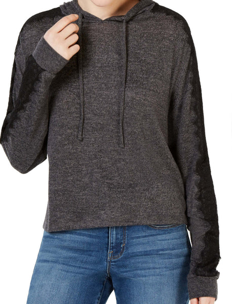 Ultra Flirt by Ikeddi Juniors Lace-Trimmed Marled Hoodie