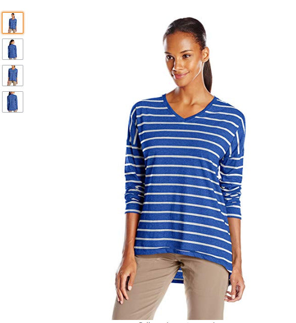 Mountain Khakis Women's Cora Long Sleeve Shirt Striped, Midnight Blue, Small