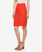 Ann Taylor Women's Floral Lace Pencil Skirt, Fiesta Orange, Size 6