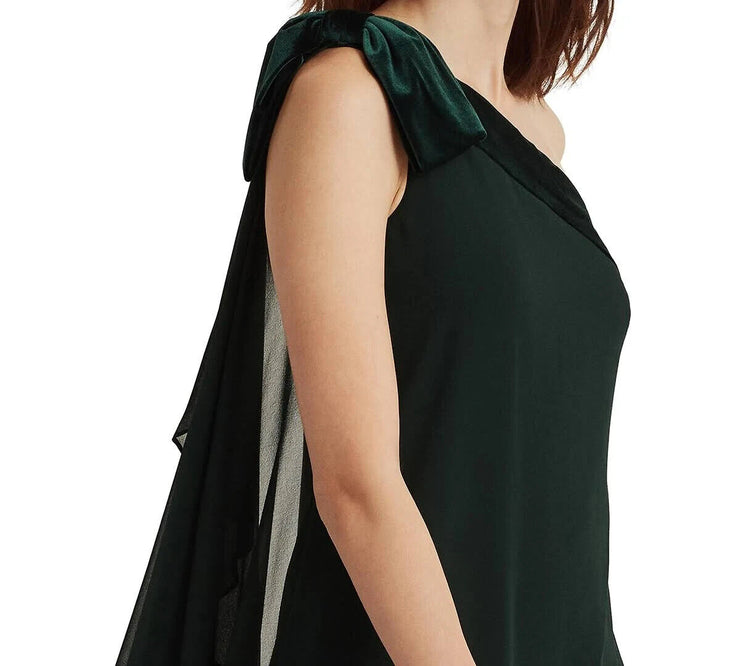 Lauren Ralph Lauren Womens Chiffon One-Shoulder Dress – Deep Pine-Size 4