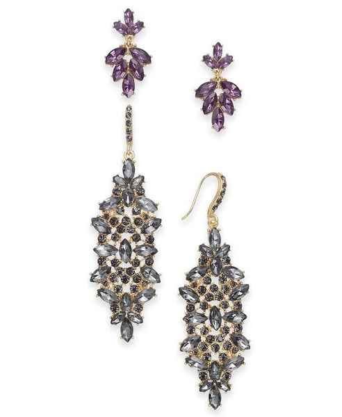 I.n.c. Day & Night Gold-Tone 2-Pc. Set Multi-Stone Cluster Drop Earrings