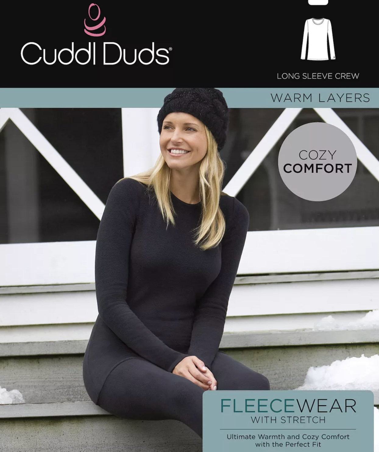 Cuddl Duds Fleece Wear Long Sleeve Stretch Thermal Top