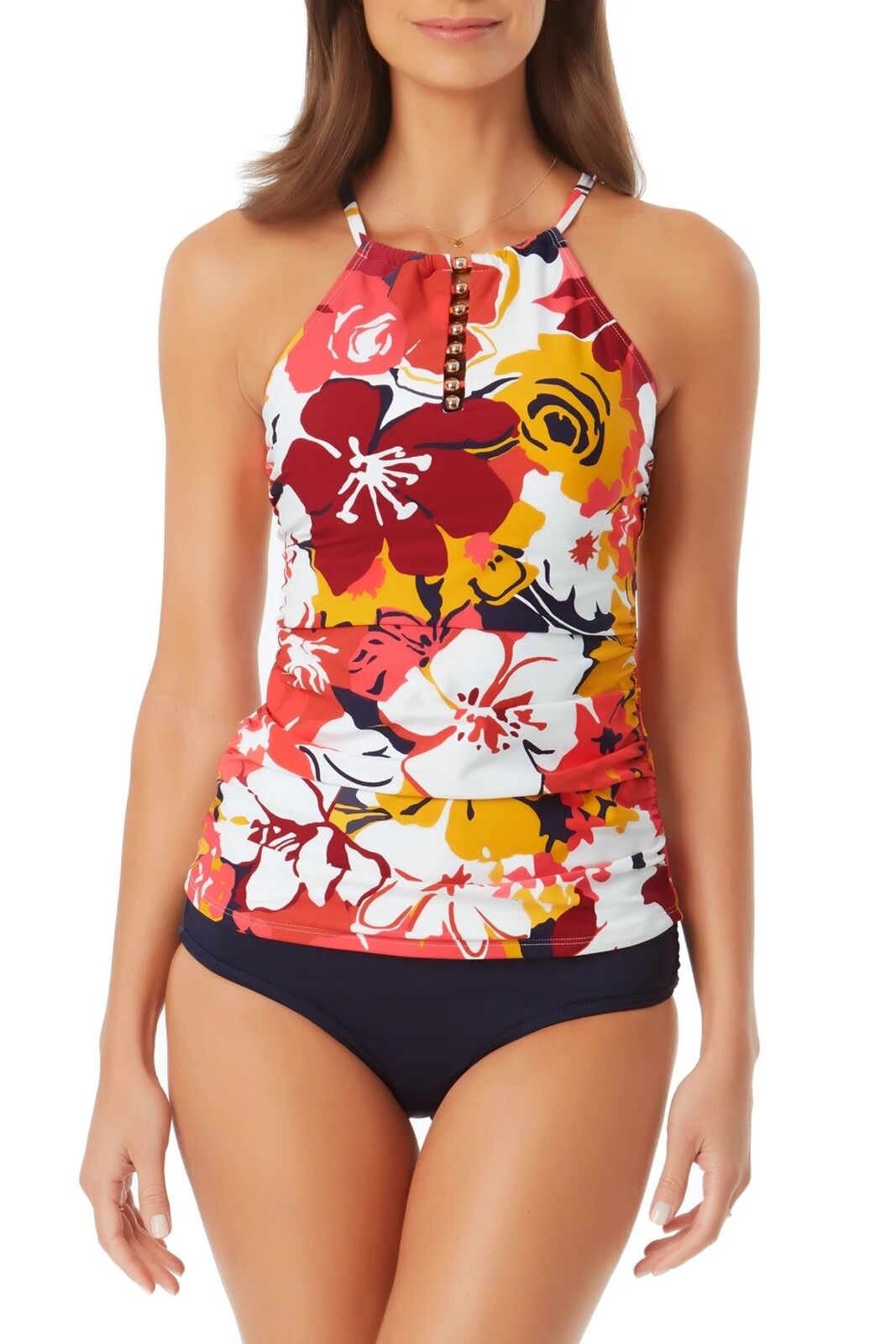 Anne Cole Signature Womens Wallflower High-Neck Tankini Top