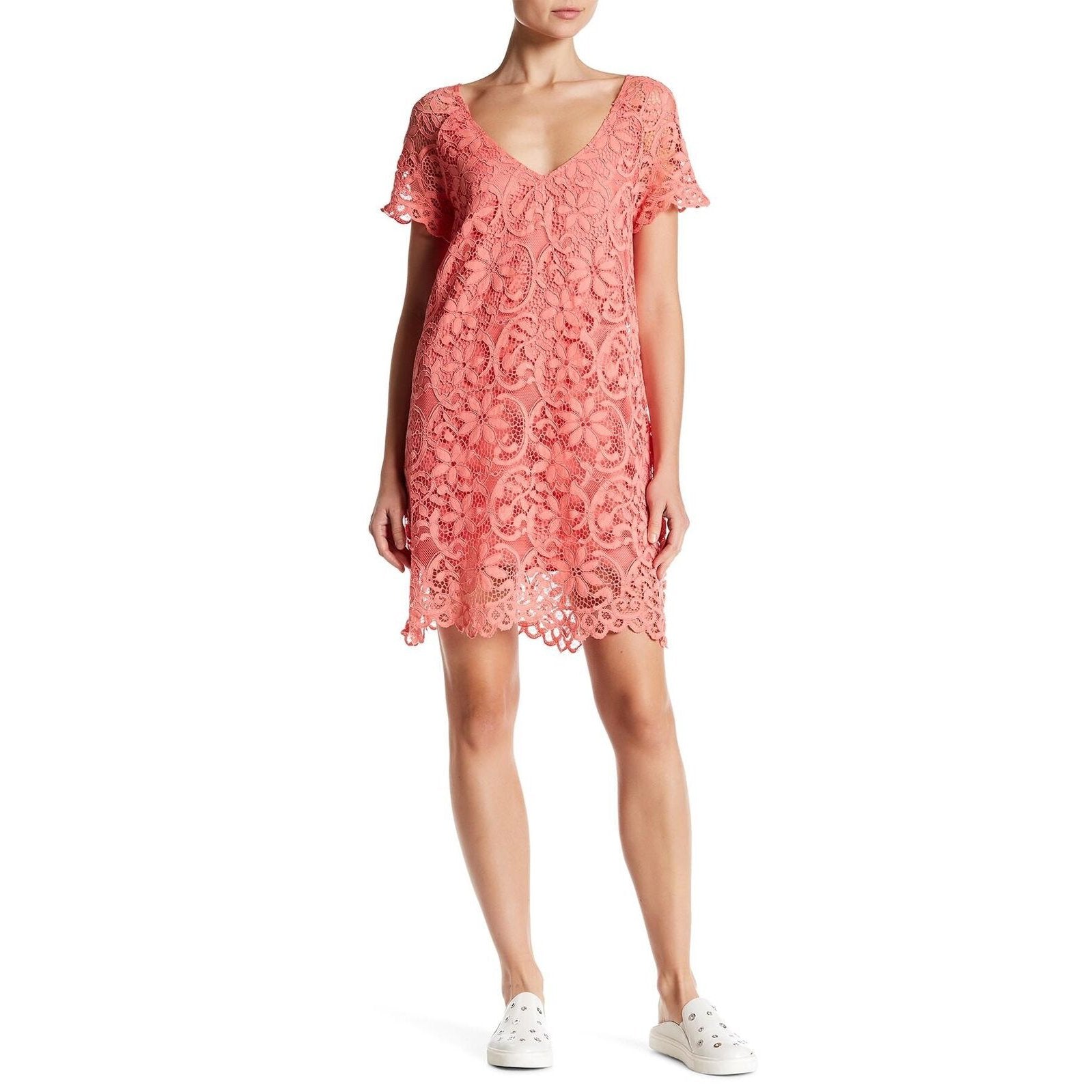 BB Dakota Women's Rene Scallop Lace Shift Dress, Cantaloupe, X-Small