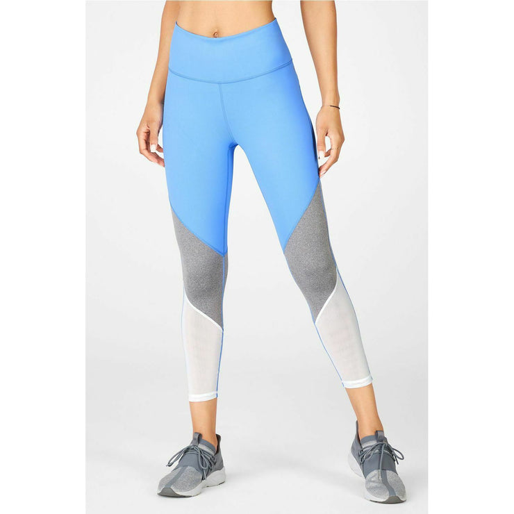 Fabletics Zone High-Waisted 7/8 Colorblock Leggings Marina Blue Grey Small