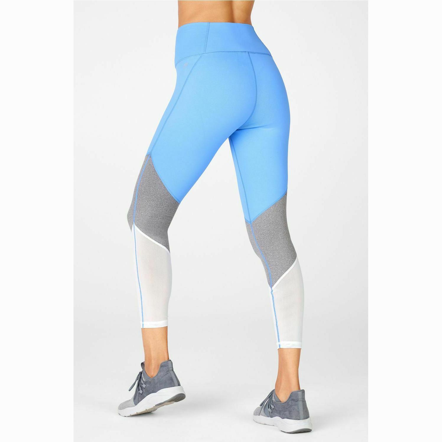 Fabletics Zone High-Waisted 7/8 Colorblock Leggings Marina Blue Grey Small