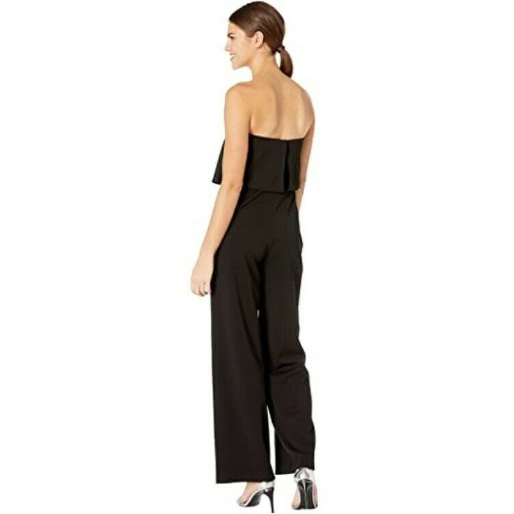 Bebe Women Black Scuba Crepe Strapless Jumpsuit V Notch, Size XS