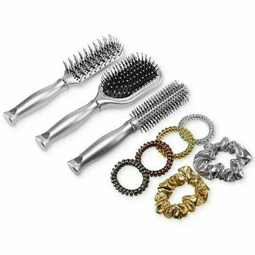 9PC Glitterati Culture Hair Styling Set Pro Round Styling Anti Static Paddle