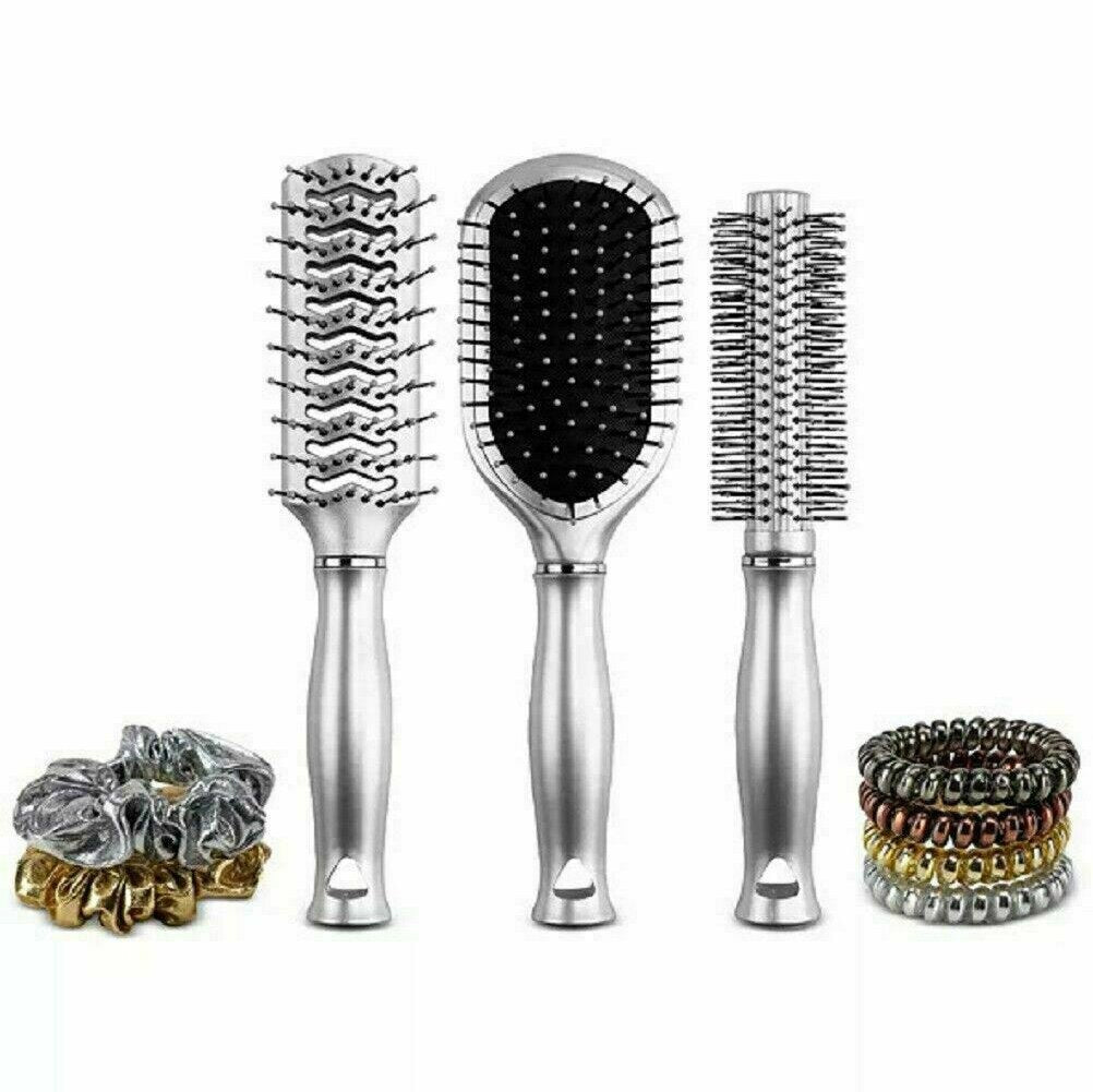 9PC Glitterati Culture Hair Styling Set Pro Round Styling Anti Static Paddle