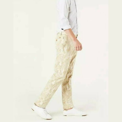 Dockers Alpha Khaki Beige Leaf Print Slim Fit 360 Flex Chino Pants