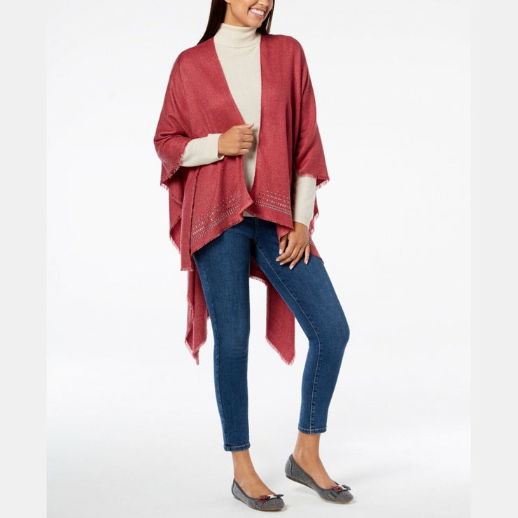 Charter Club Womens Pink Embellished Open-Front Poncho Cape One Size