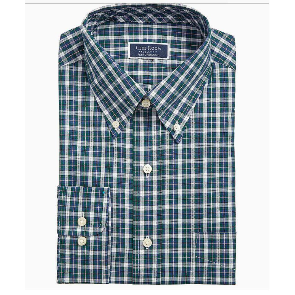 Club Room Men’s Classic/Regular Fit Stretch Plaid Dress Shirt