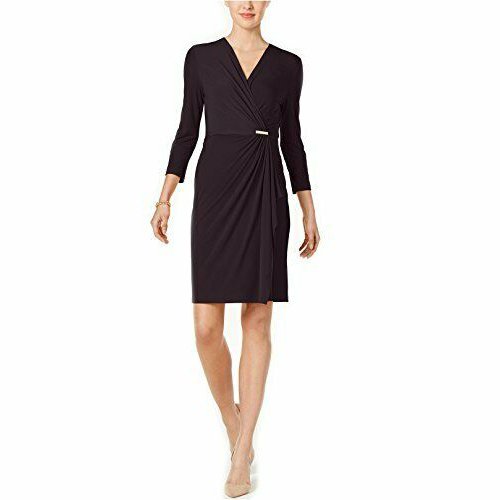 Charter Club Womens Long Sleeve Faux-Wrap Dress, Dark Wineberry, Small