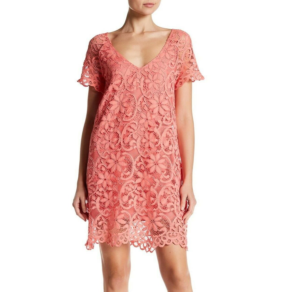 BB Dakota Women's Rene Scallop Lace Shift Dress, Cantaloupe, X-Small Vanessa Jane BB Dakota Women's Rene Scallop Lace Shift Dress, Cantaloupe, X-Small Vanessa Jane