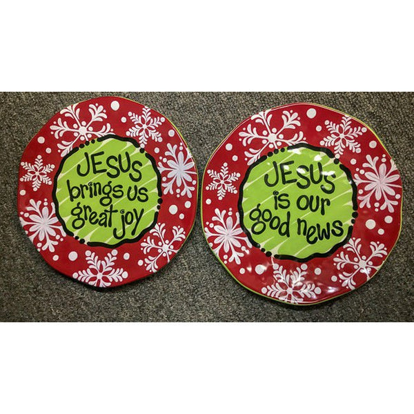 Carla Grogan Christmas Plate Set of Two Brings us Great Joy Is Our Good News