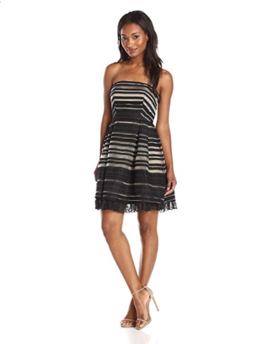 Minuet Prom Womens Organza Stripe Dress with Lace Hem