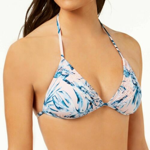 Bar III Pink Blue Tropic Garden Printed Triangle Bikini Top