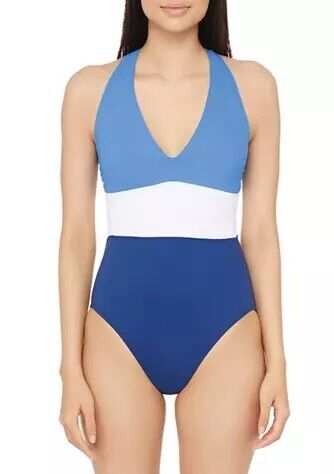 Lauren Ralph Lauren Color-Block Twist Back Halter One-Piece Swimsuit, Us 12