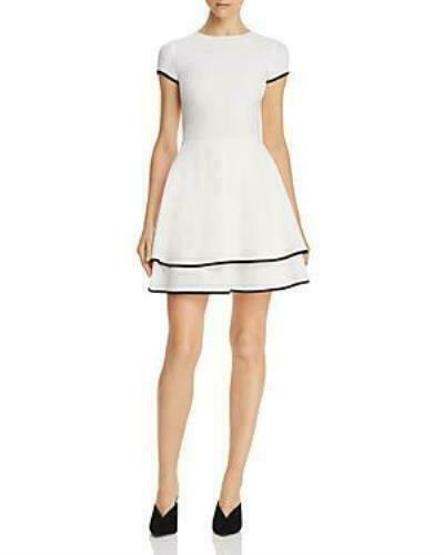Aqua Juniors Short Sleeve Frill Contrast Trim Dress, White,  Size Small