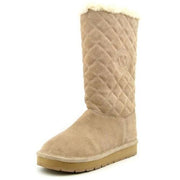 Michael Kors Sandy Quilted pieced Tall Boots khaki suede fur sherpa,Size  6