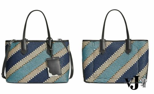 Calvin Klein Womens Jacky Raffia Leather Trim Tote Handbag