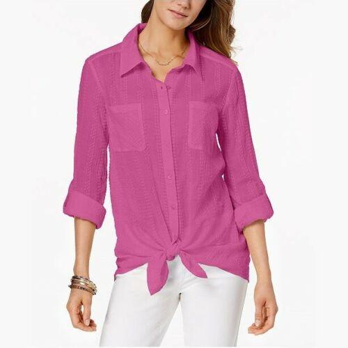 Style and Co Petite Tie-Hem Shirt, Pink Haze/P/L