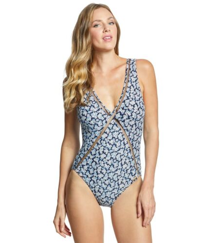 Michael Kors Mini Cherry Blossoms Deep v One Piece Swimsuit Size 4