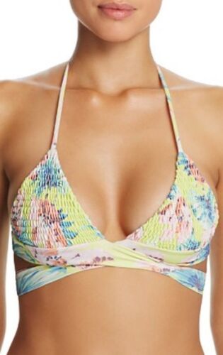 Tori Praver Floral Myra Wrap Bikini Top, Size Small /Limoncello