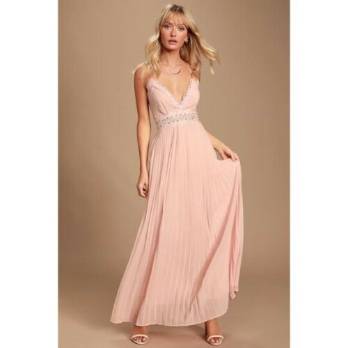 Lulus Romantic Intentions Blush Lace Pleated Backless Dress, Size Medi Vanessa Jane Lulus Romantic Intentions Blush Lace Pleated Backless Dress, Size Medi Vanessa Jane