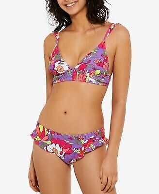 Hula Honey Purple Multi Impressionist Ruffled Bikini Swim Bottoms, Us Small