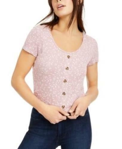 Hippie Rose Printed Button-Trimmed Waffle-Knit Top