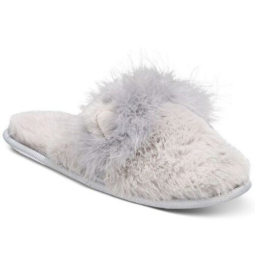 Jenni Critter Cat Ears Faux-Fur Scuff Womens Slide Slippers – Grey- Small(5–6)