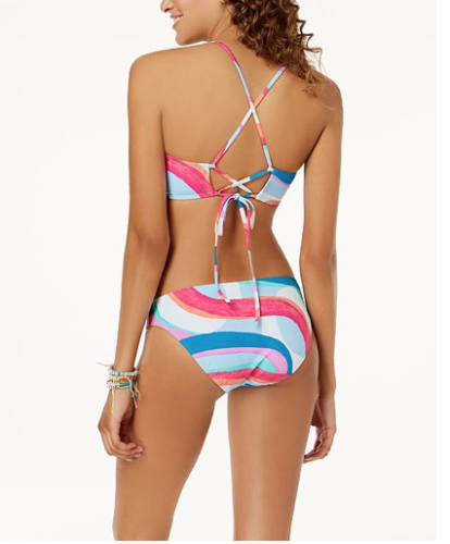 Hula Honey Juniors Flying Flounce Cross-Back Bralette Bikini Top, Size Large