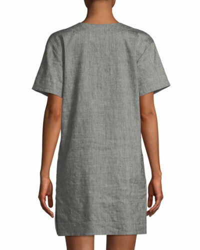 Theory Sharkskin Short-Sleeve Shift Dress, Gray, Size Medium