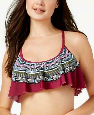 California Waves Juniors Hypnotic Optic Strappy-Back Flounced Bikini Top, Size S