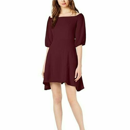 Bar III Burgundy Kimono Sleeve Off Shoulder Fit & Flare Formal Dress, Size 10