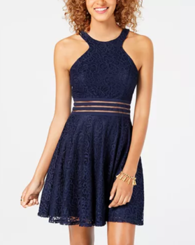 City Studios Juniors Lace Fit & Flare Dress Navy, Size 13